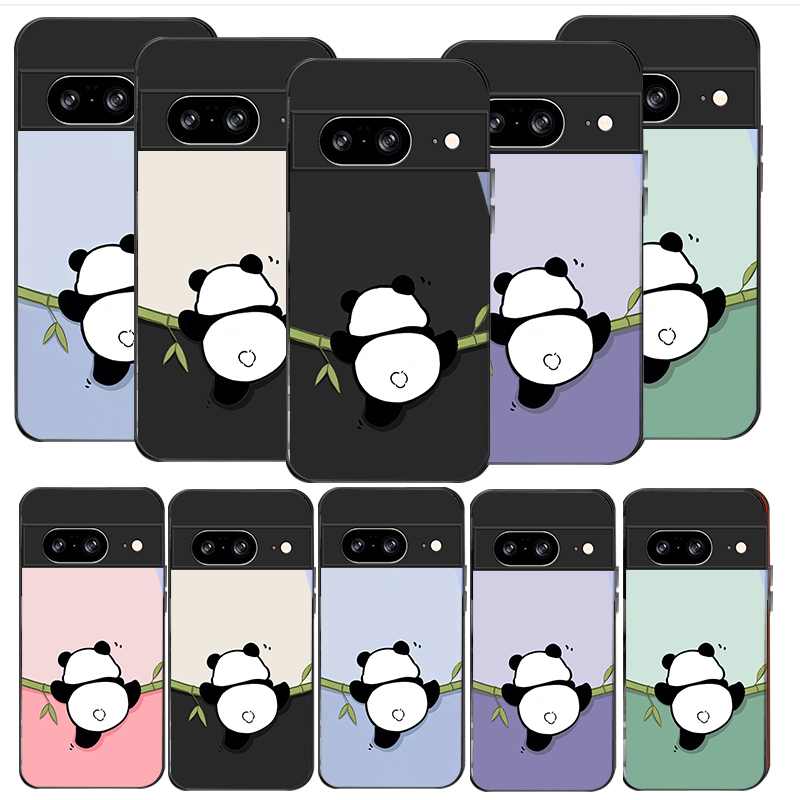 Phone Cases Google Pixel 7 - غطاء هاتف زجاجي أسود بتصميم باندا