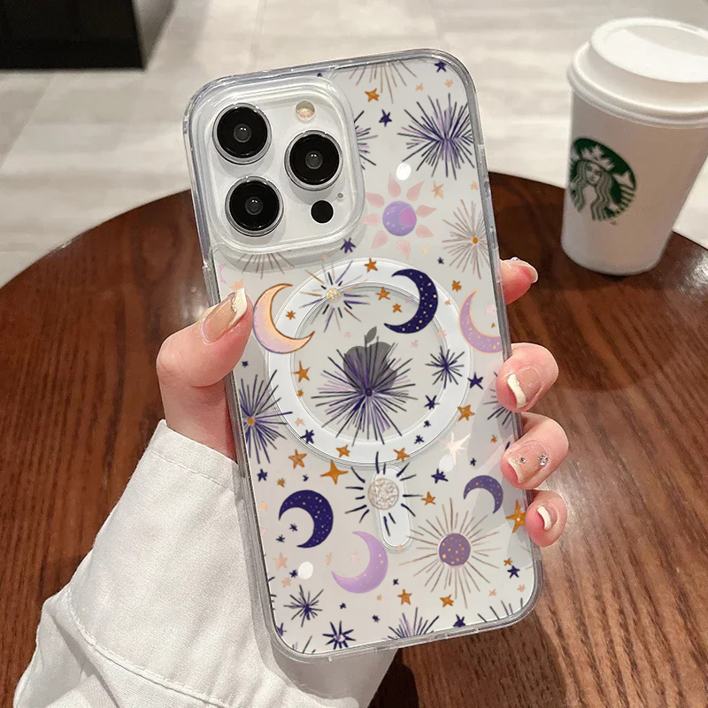 Phone Cases Transparent - غطاء هاتف رومانسي بتصميم الشمس والقمر